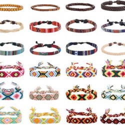 24pcs Men Women Linen Hemp Cords Wood Beads Ethnic Tribal Bracelets Leather Wristbands Friendship Bracelet For Men Women